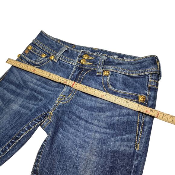 Y2k Miss Me Boot Cut Gold Rhinestone Angel Wing Jeans SZ 29 JP5011 Bling McBling - Picture 8 of 11